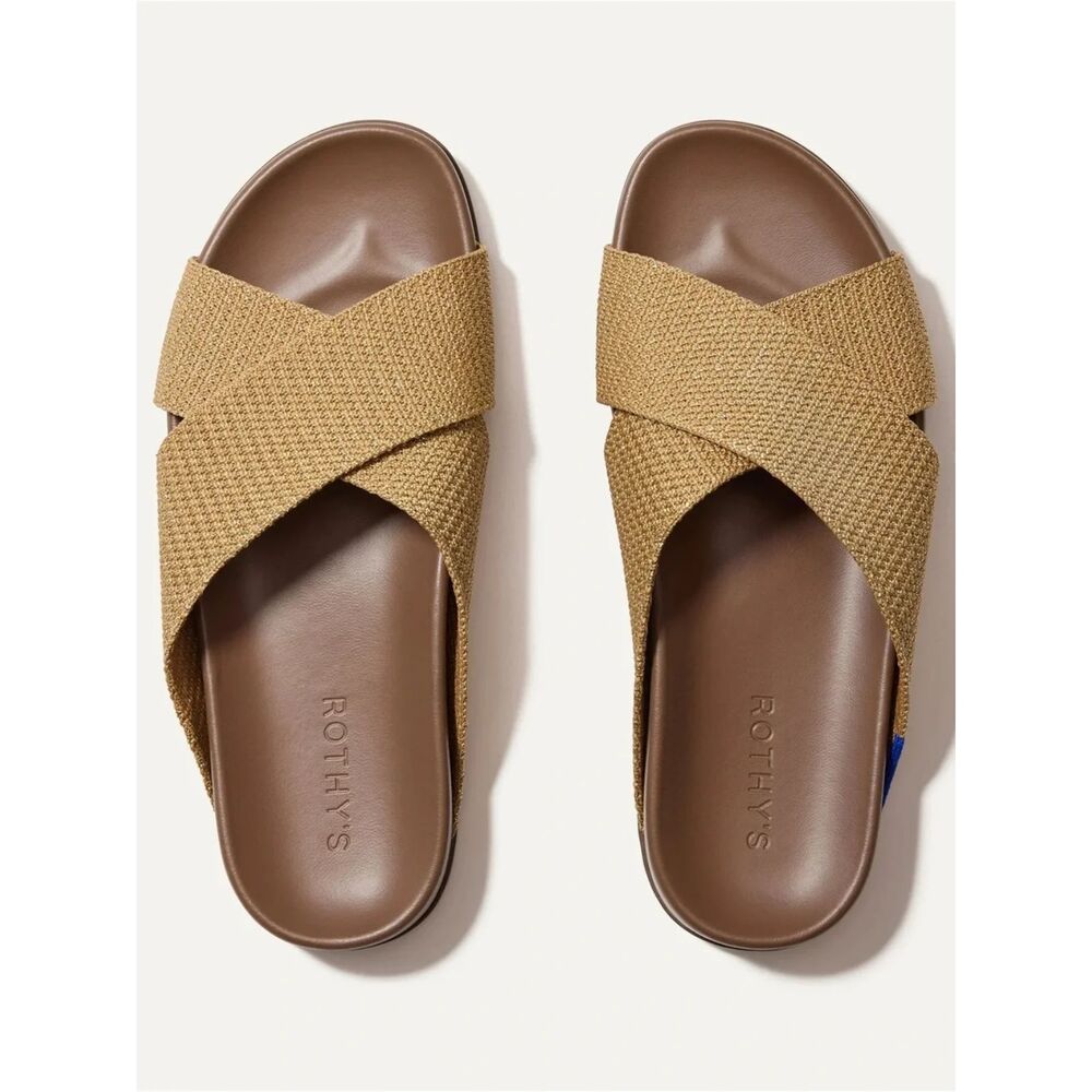 Rothy's The Weekend Slide Slip on Slide Sandals Gold Shimmer Knit Size 10.5 NWOT